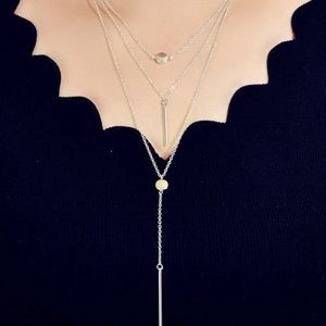 Silver layered necklace.